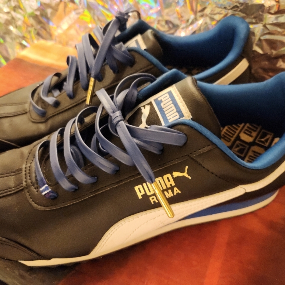 Puma Roma black white and blue sneakers